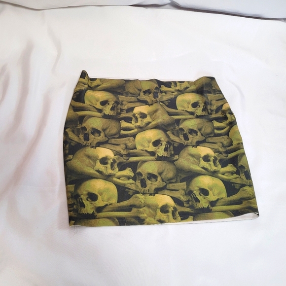 Dresses & Skirts - Kreepsville Skull & Bones Mini Skirt Women's Size L Green Alternative Goth Skirt